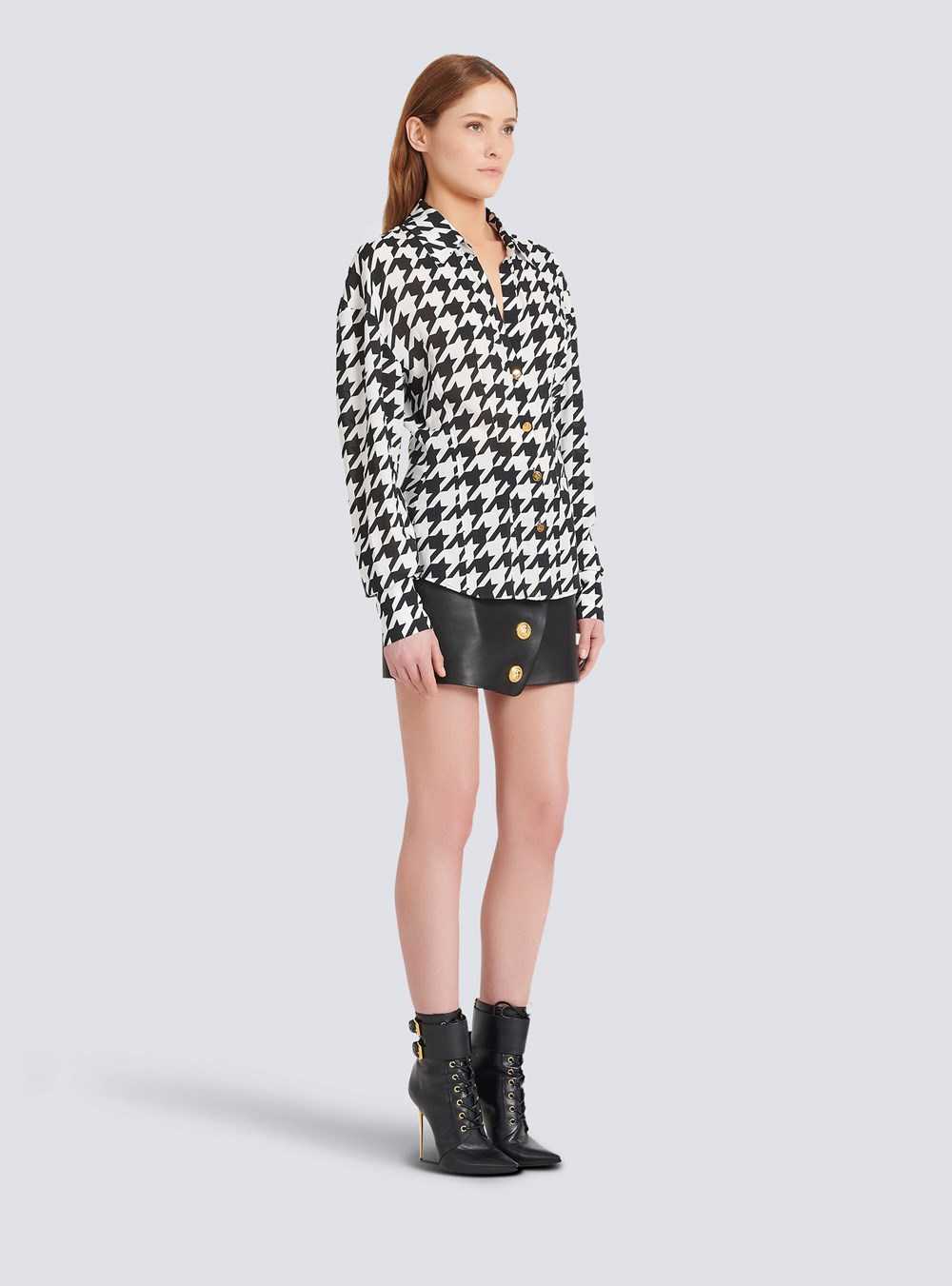 Balmain Houndstooth Print Shirt Black | GPMSFHL-80