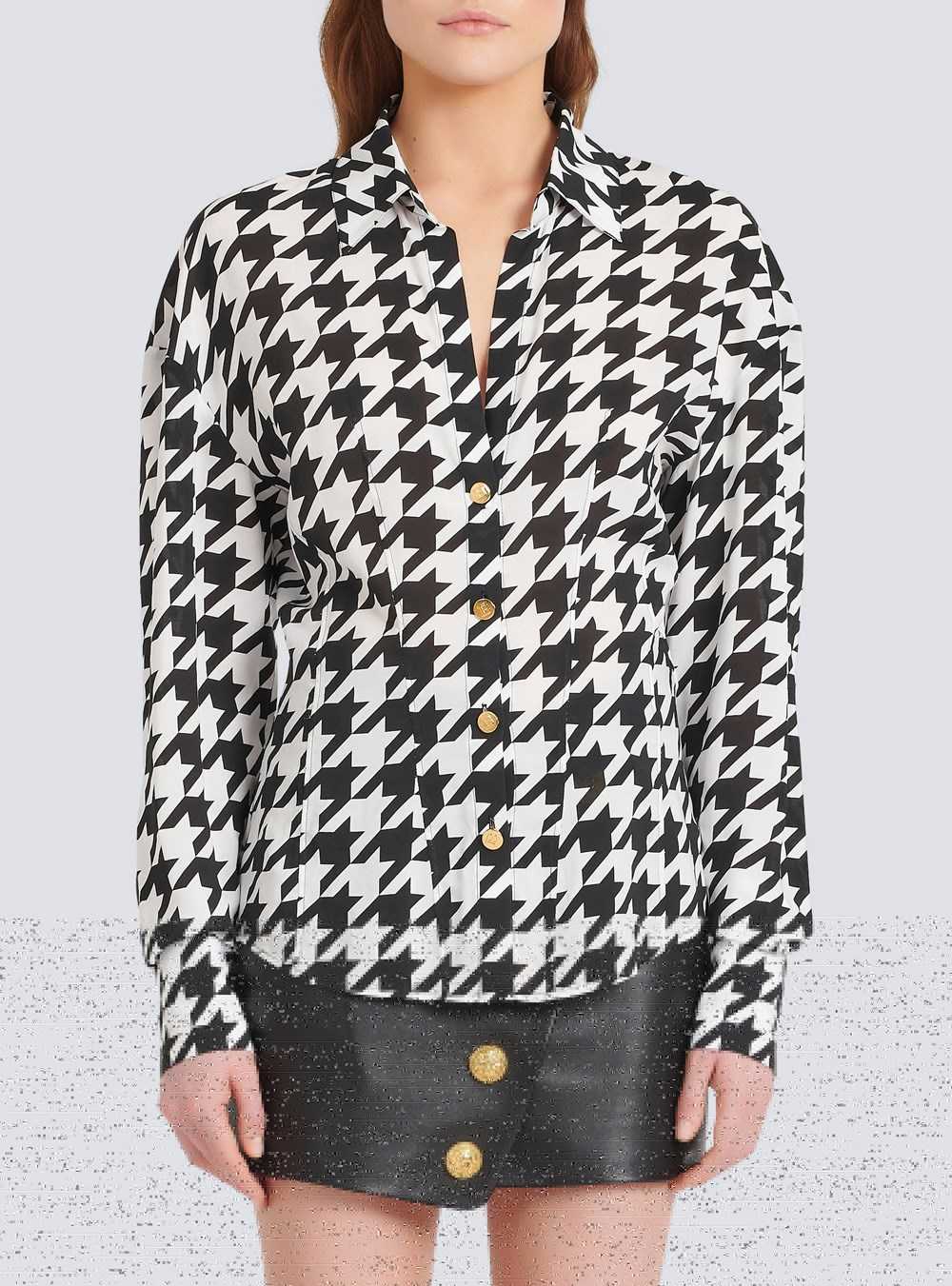 Balmain Houndstooth Print Shirt Black | GPMSFHL-80