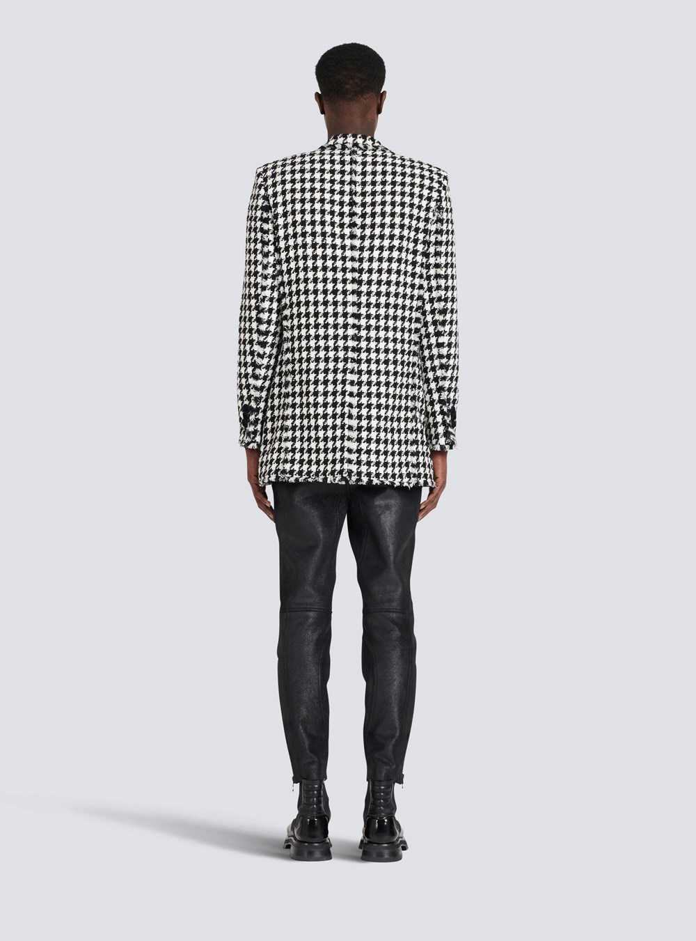 Balmain Houndstooth Print Tweed Blazer With Balmain Badge Black | AWRTQPI-46