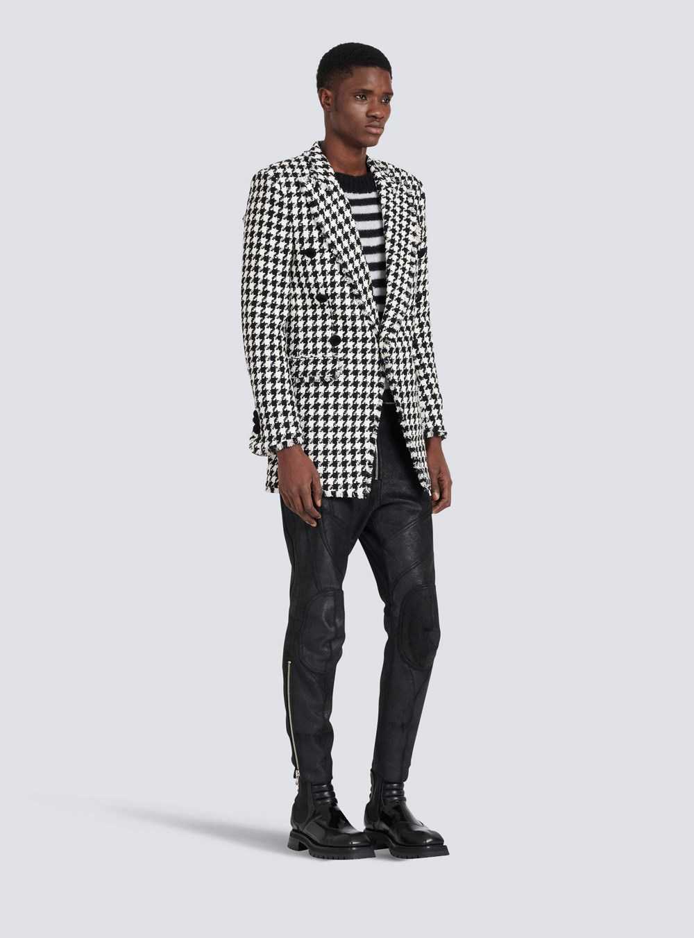 Balmain Houndstooth Print Tweed Blazer With Balmain Badge Black | AWRTQPI-46