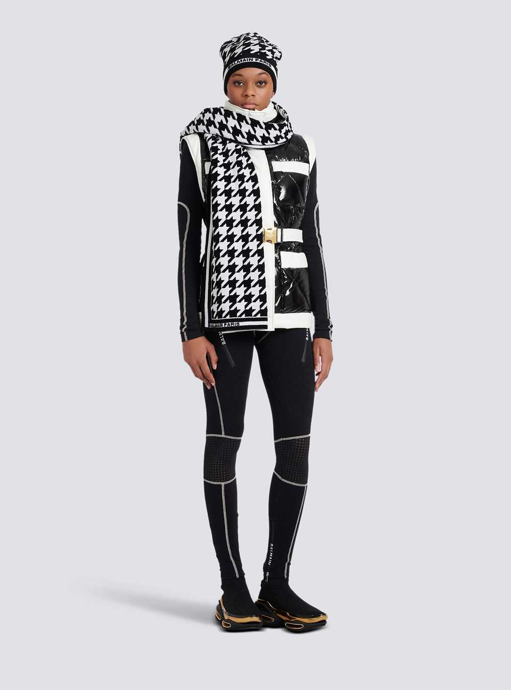 Balmain Houndstooth Print Wool And Velvet Scarf Black | VSPINML-16