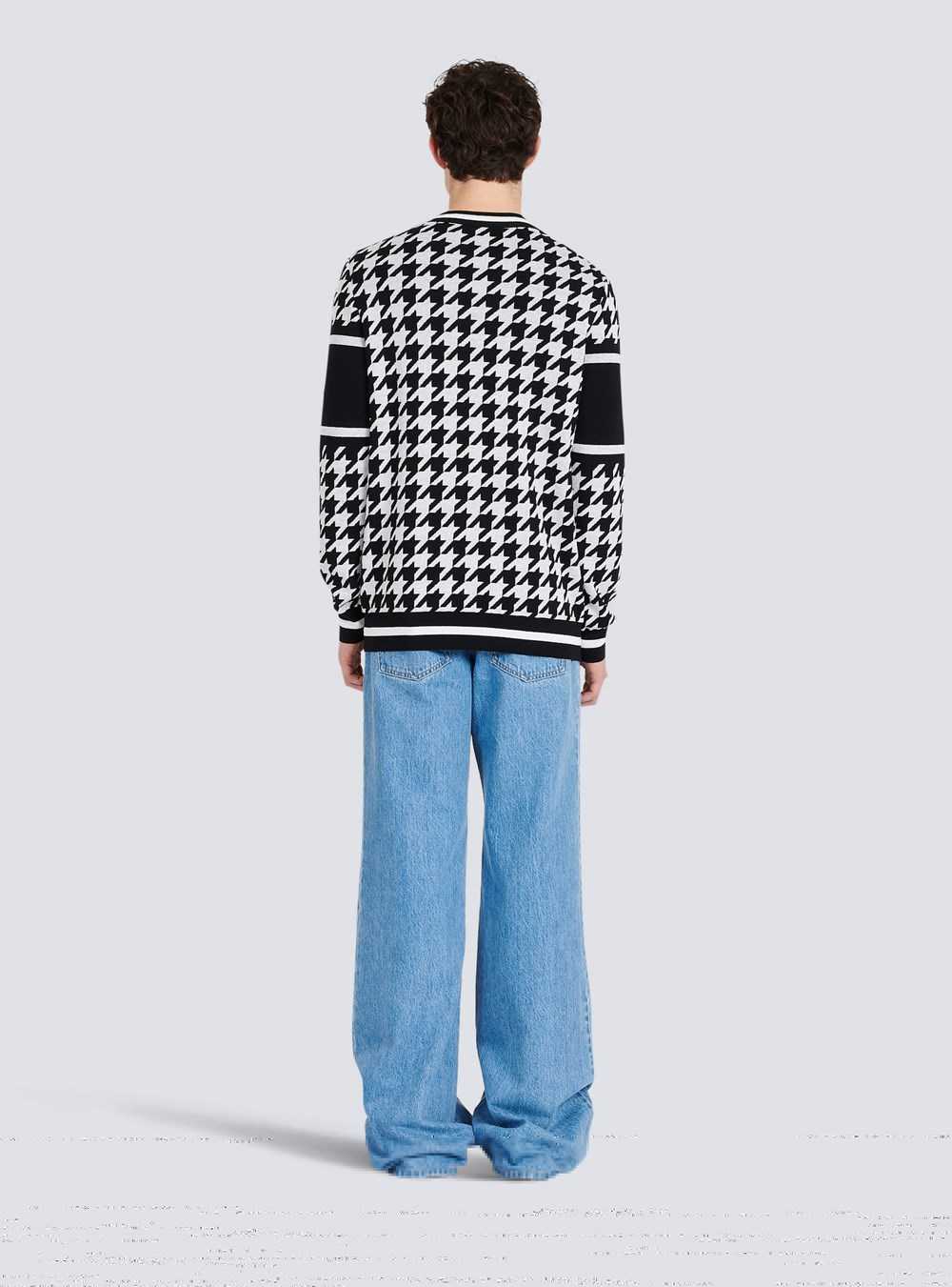 Balmain Houndstooth-patterned Wool Sweater Black | DYQGWIA-58