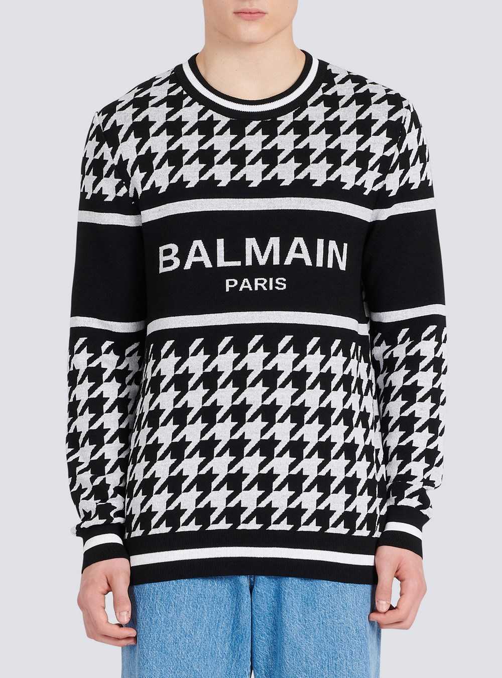 Balmain Houndstooth-patterned Wool Sweater Black | DYQGWIA-58