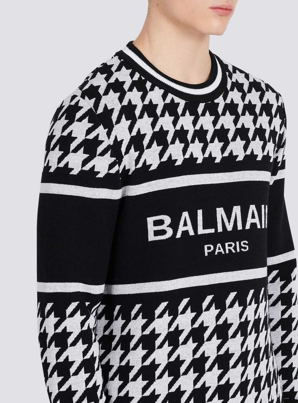 Balmain Houndstooth-patterned Wool Sweater Black | DYQGWIA-58