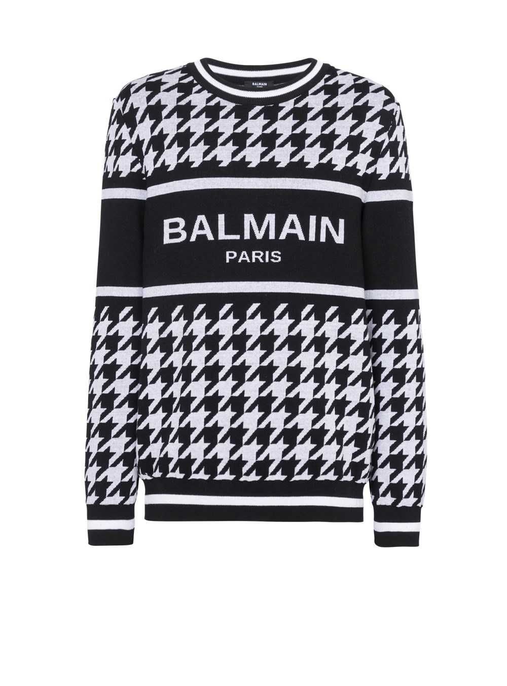 Balmain Houndstooth-patterned Wool Sweater Black | DYQGWIA-58