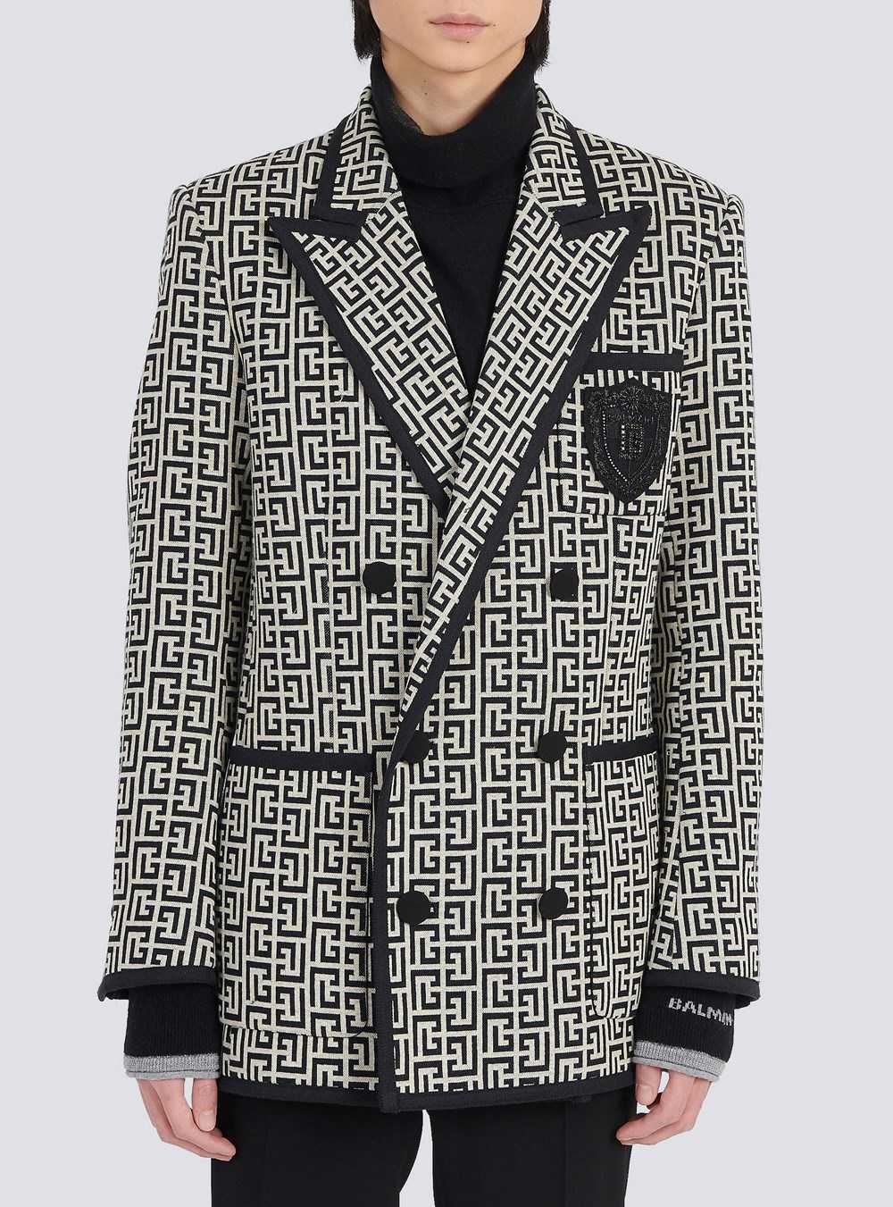 Balmain Jersey Blazer With Balmain Monogram And Double-breasted Black Buttoned Fastening Black | WLUABYH-15