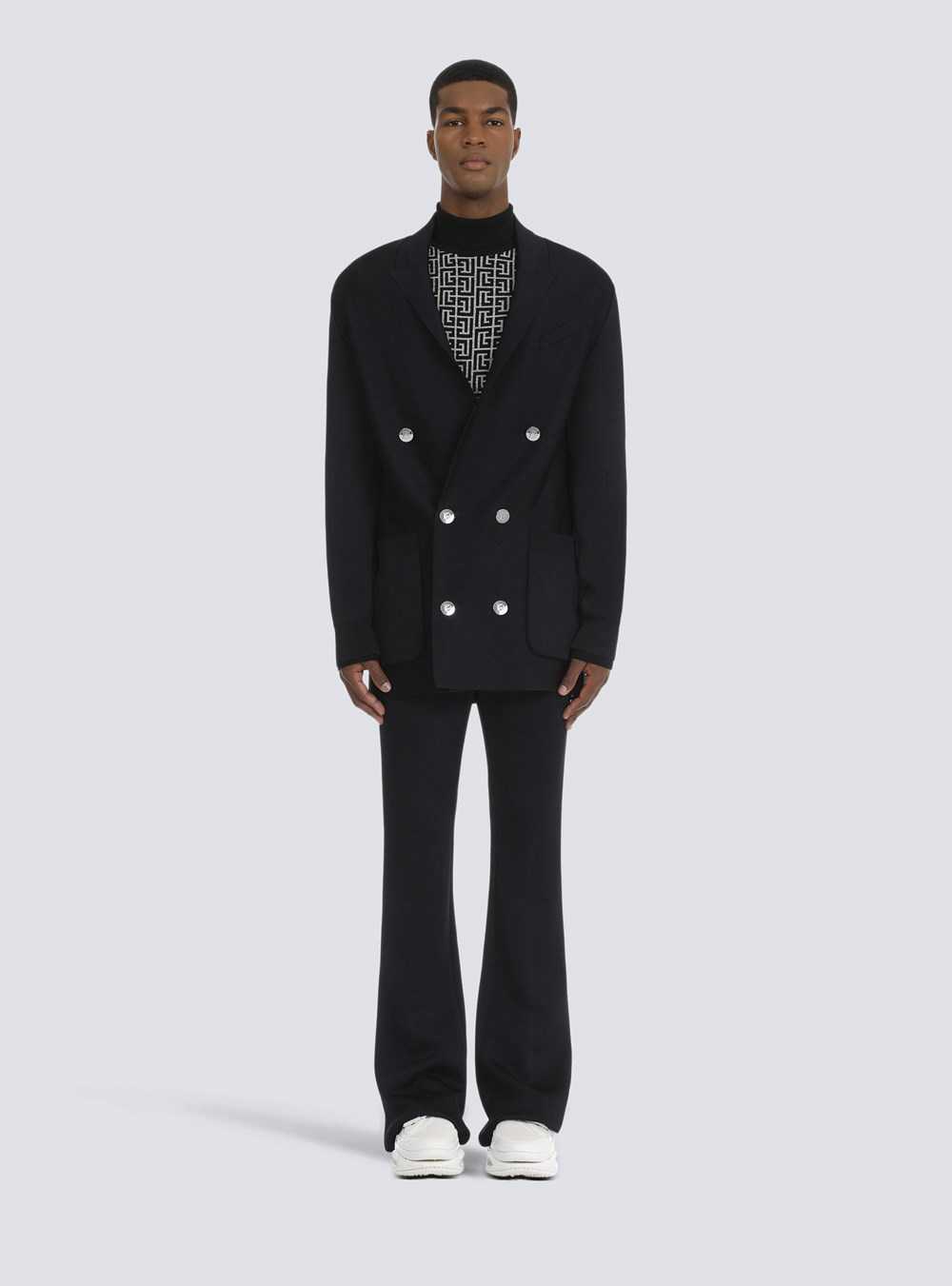 Balmain Knit Blazer With Embossed Buttons Navy | RFHXWCS-87