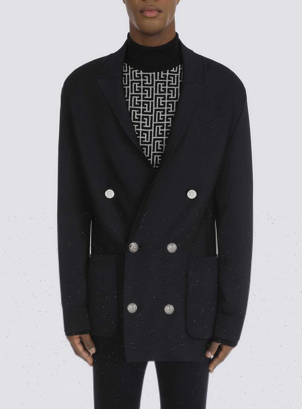 Balmain Knit Blazer With Embossed Buttons Navy | RFHXWCS-87