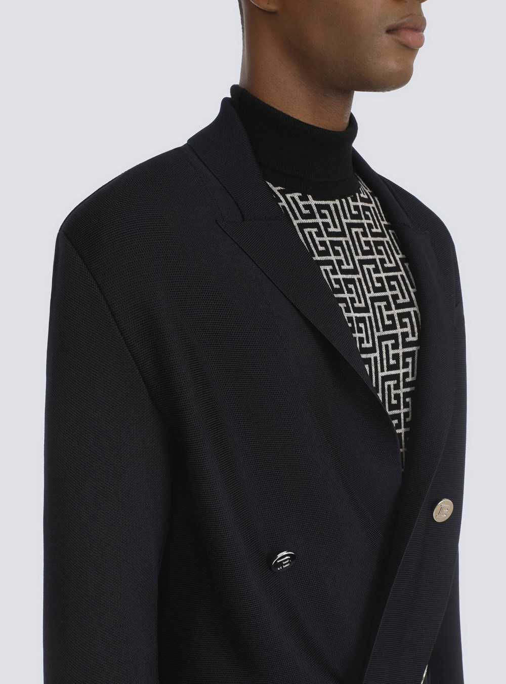 Balmain Knit Blazer With Embossed Buttons Navy | RFHXWCS-87