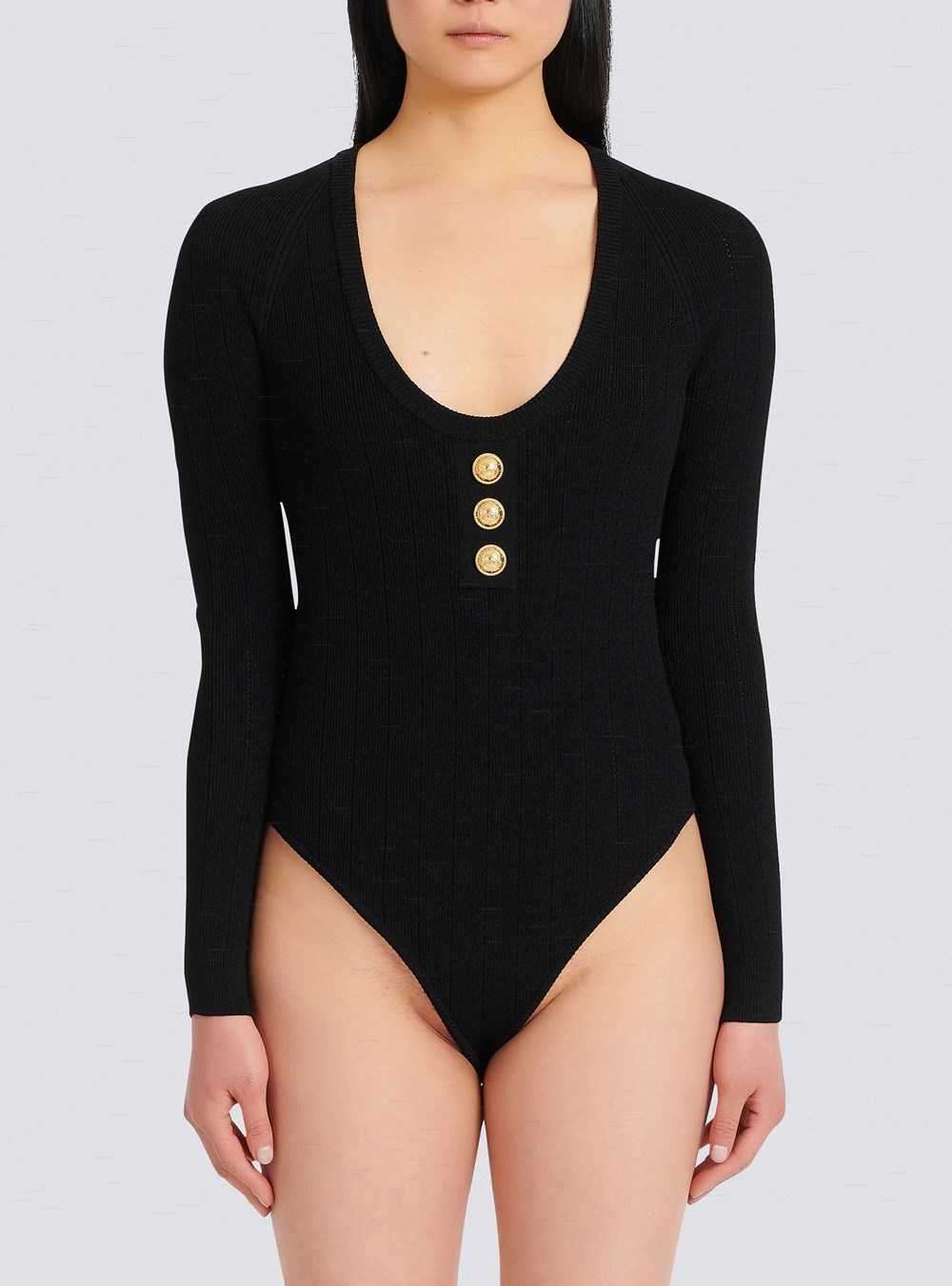 Balmain Knit Bodysuit Black | CEYMQHN-57