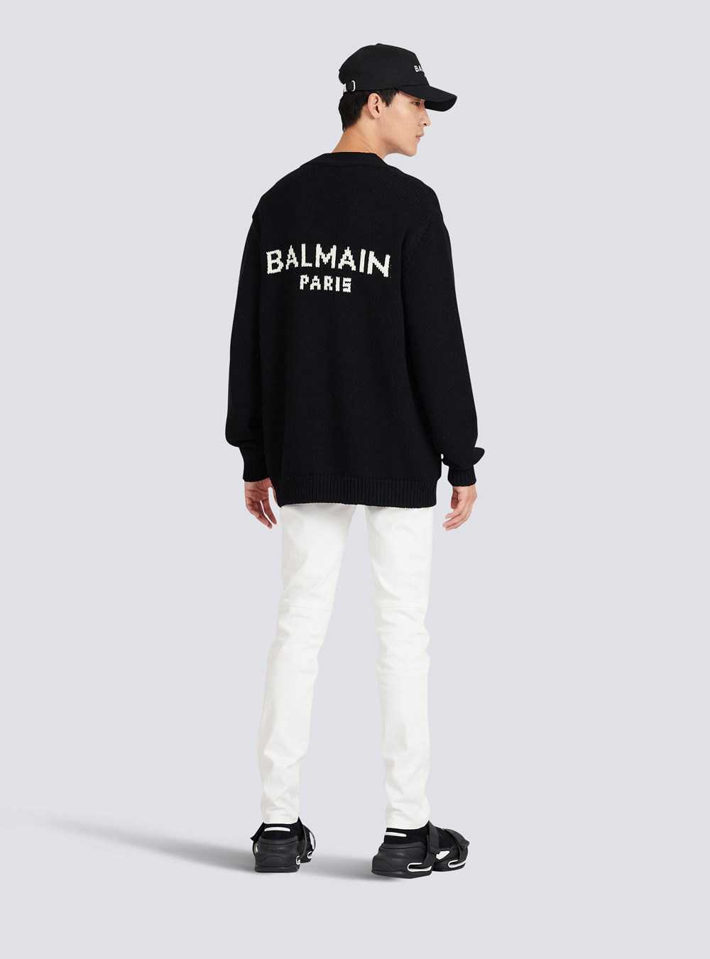 Balmain Knit Cardigan With White Balmain Logo Black | ZYMBQDH-05