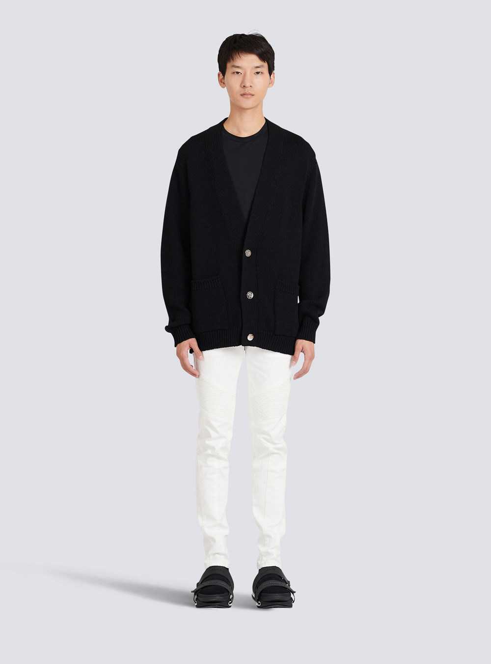 Balmain Knit Cardigan With White Balmain Logo Black | ZYMBQDH-05