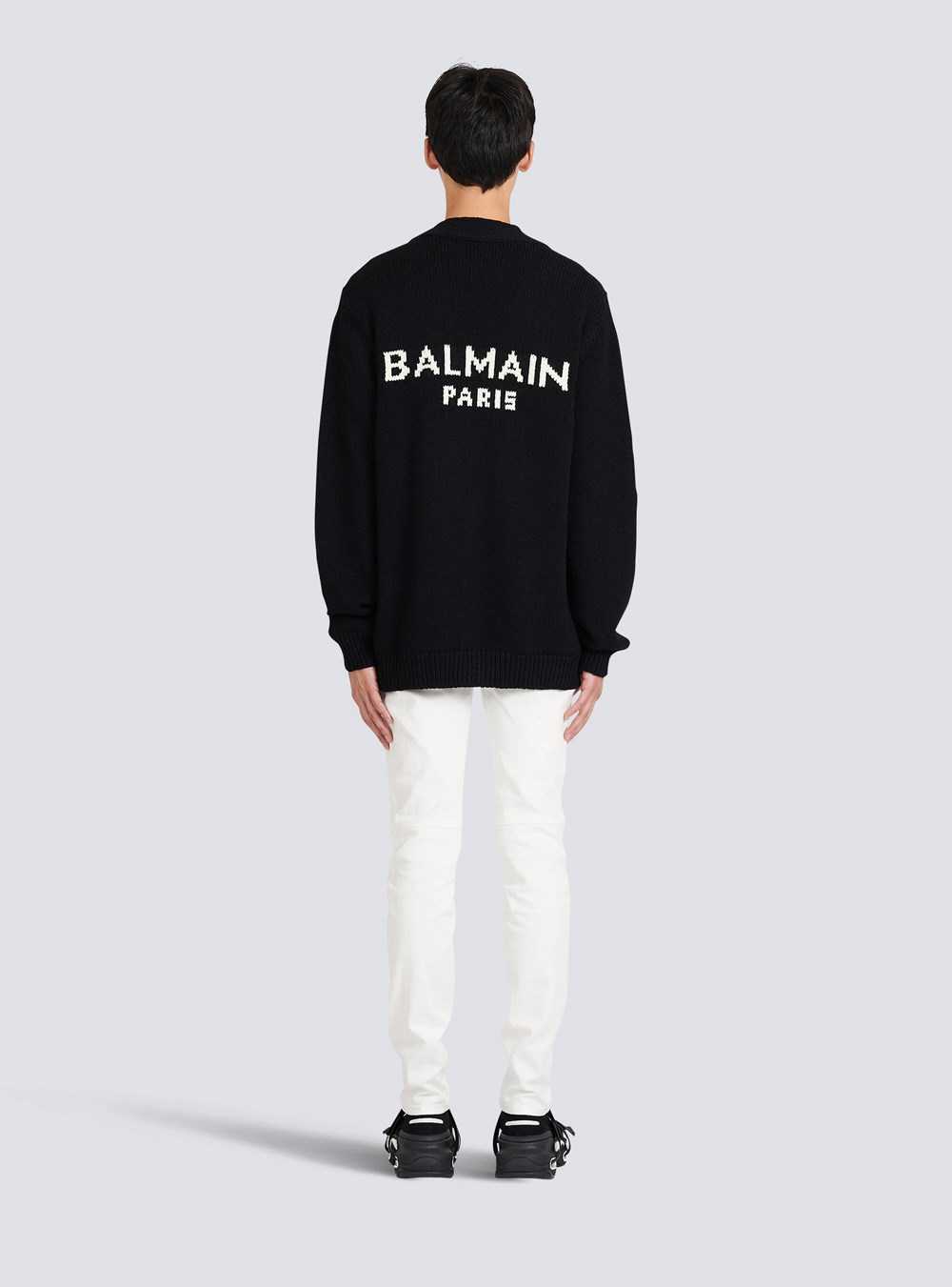 Balmain Knit Cardigan With White Balmain Logo Black | ZYMBQDH-05