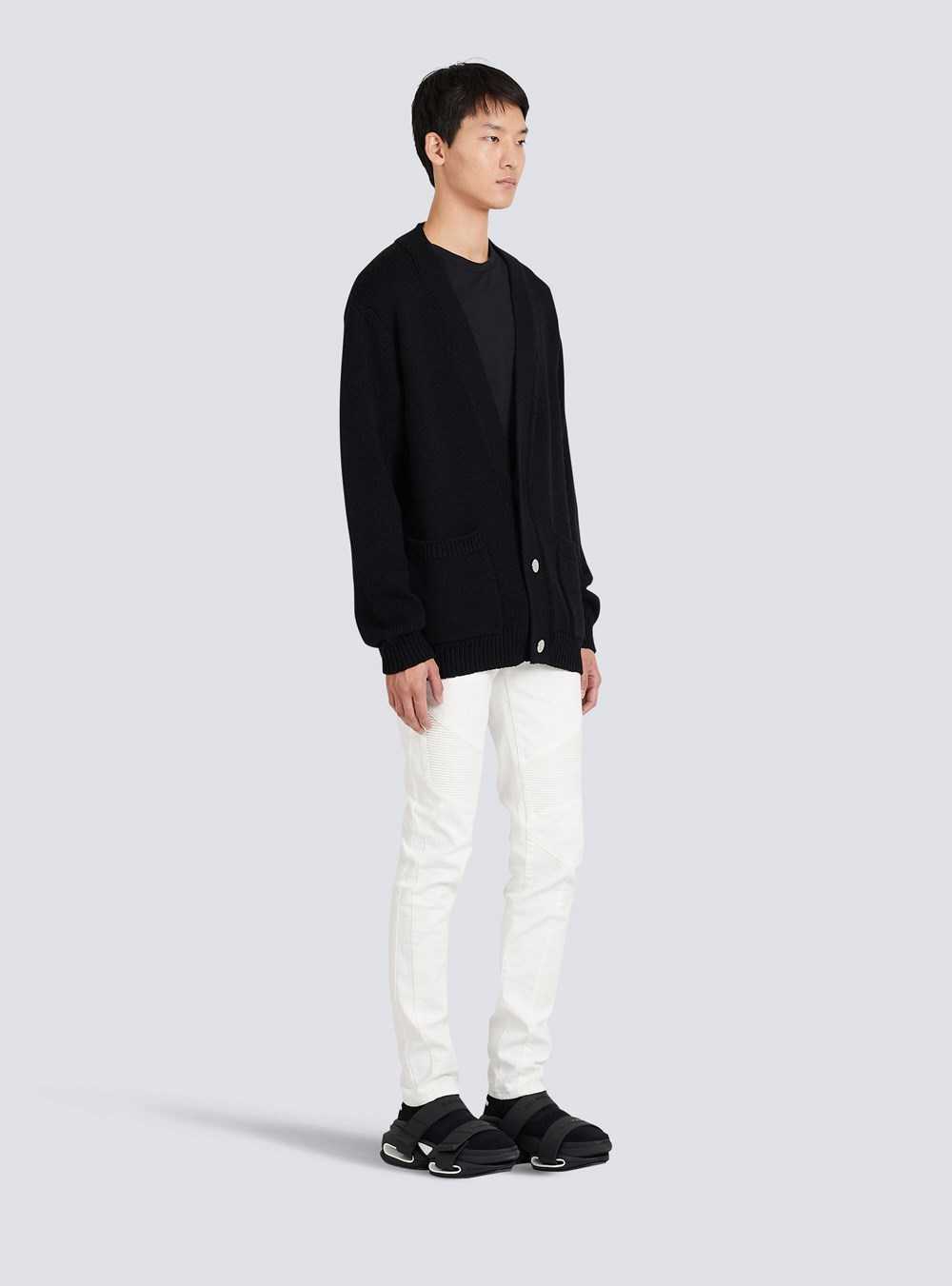 Balmain Knit Cardigan With White Balmain Logo Black | ZYMBQDH-05