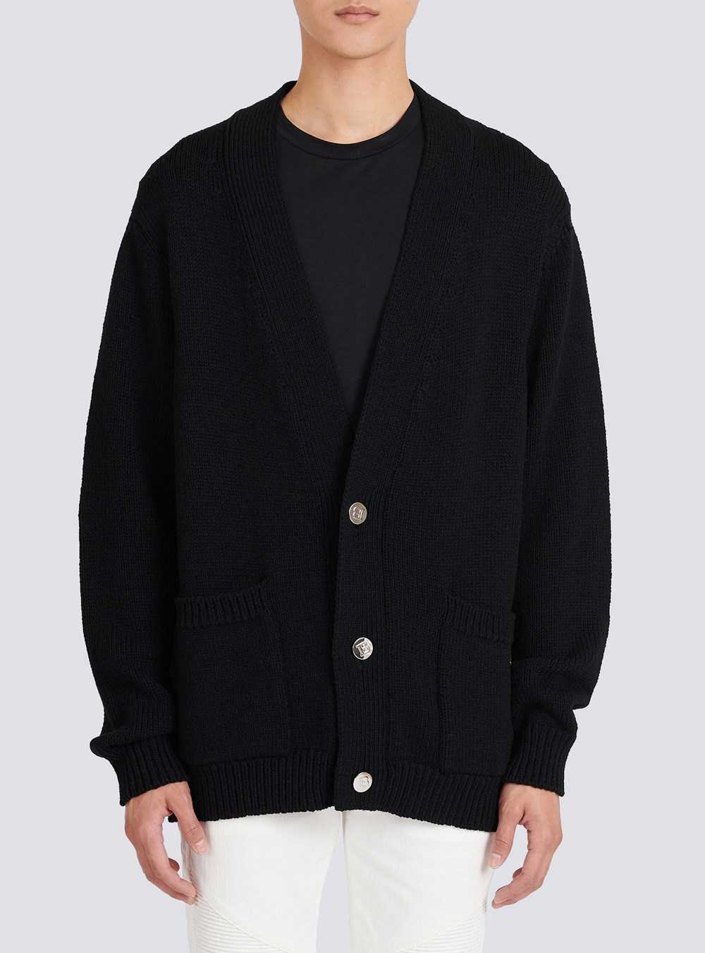 Balmain Knit Cardigan With White Balmain Logo Black | ZYMBQDH-05