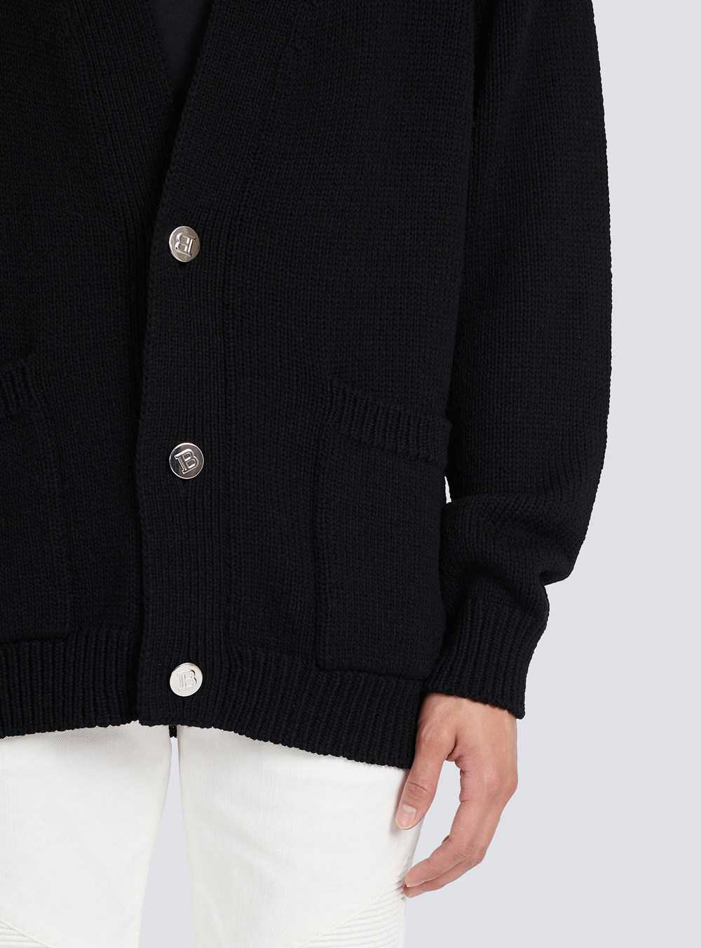 Balmain Knit Cardigan With White Balmain Logo Black | ZYMBQDH-05