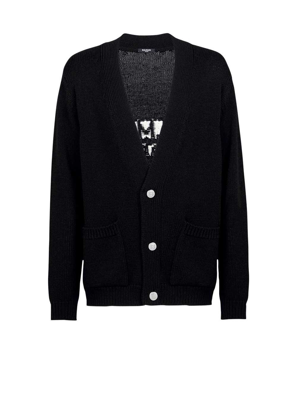 Balmain Knit Cardigan With White Balmain Logo Black | ZYMBQDH-05