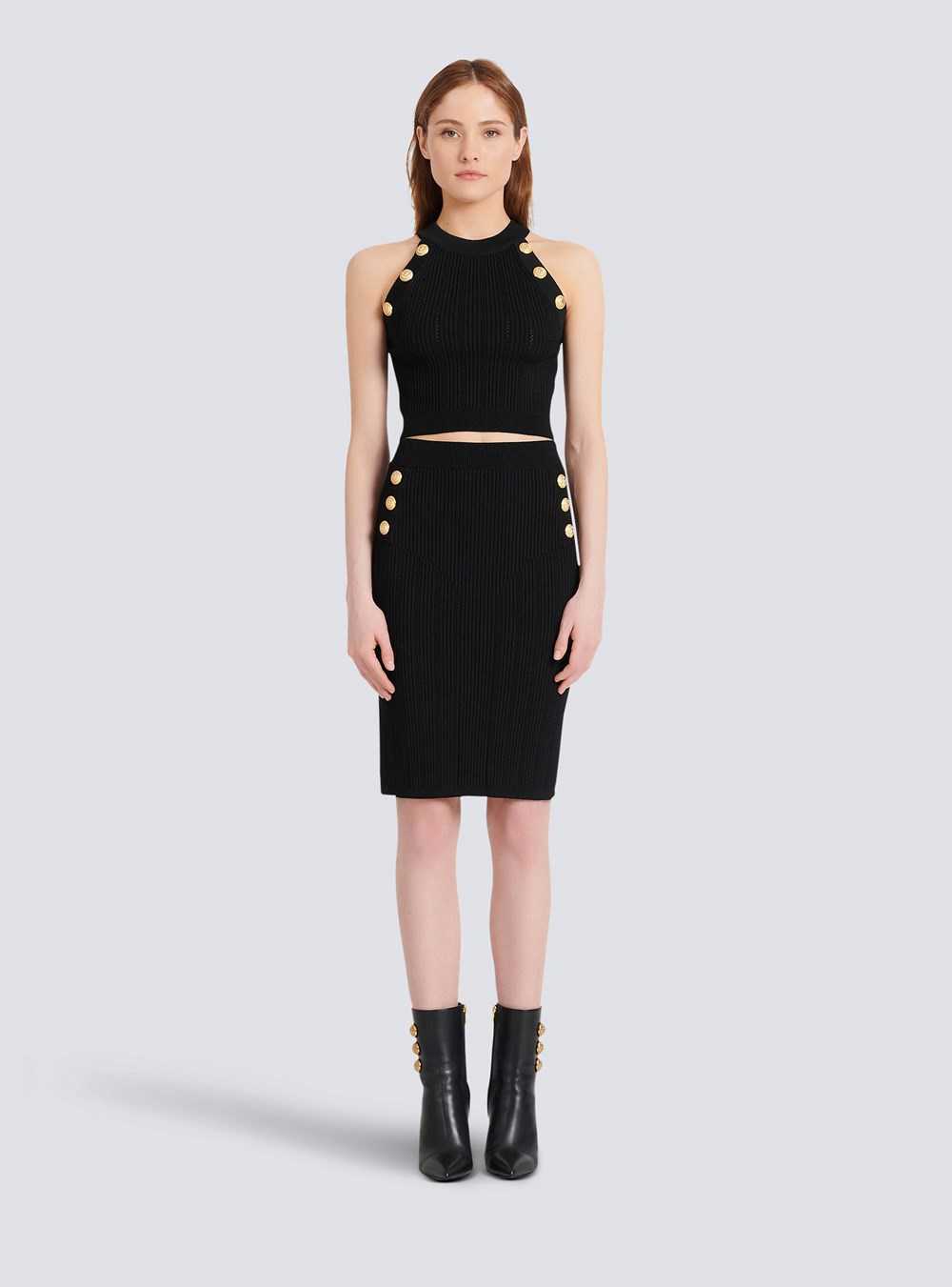 Balmain Knit Crop Top Black | NJCOTIR-12