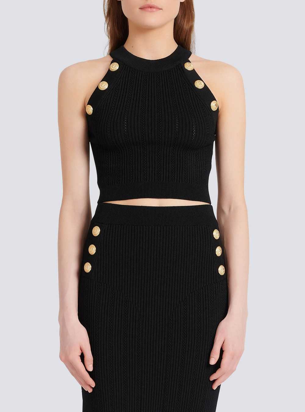 Balmain Knit Crop Top Black | NJCOTIR-12