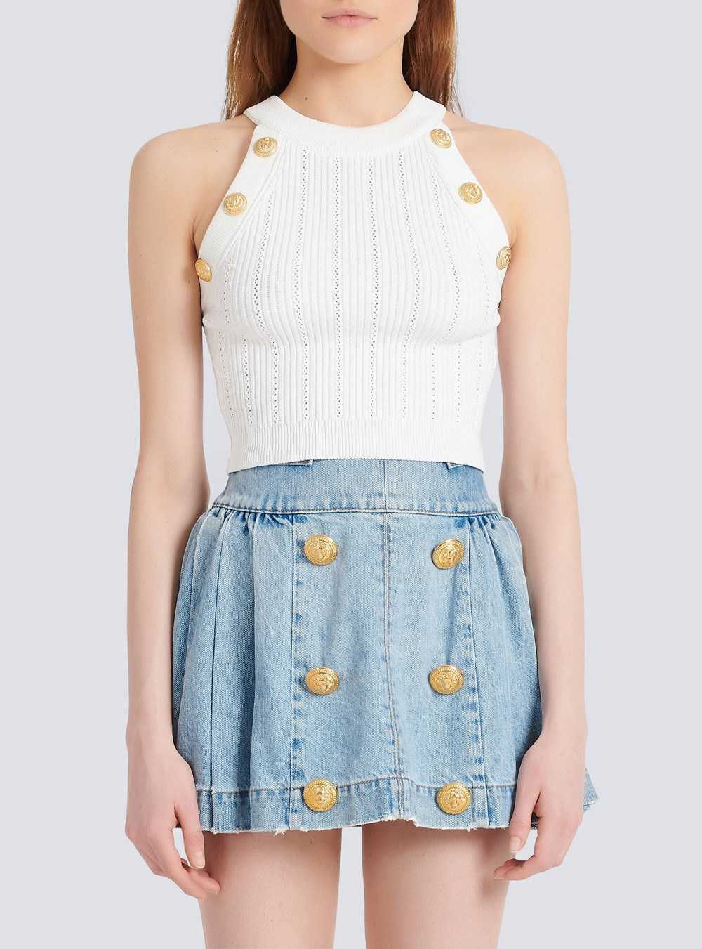 Balmain Knit Crop Top White | UMBJWRY-83