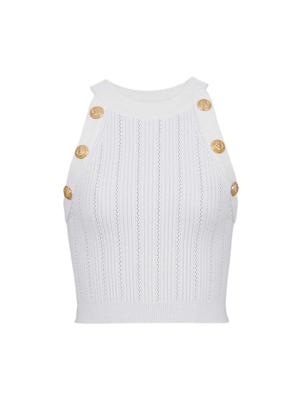 Balmain Knit Crop Top White | UMBJWRY-83