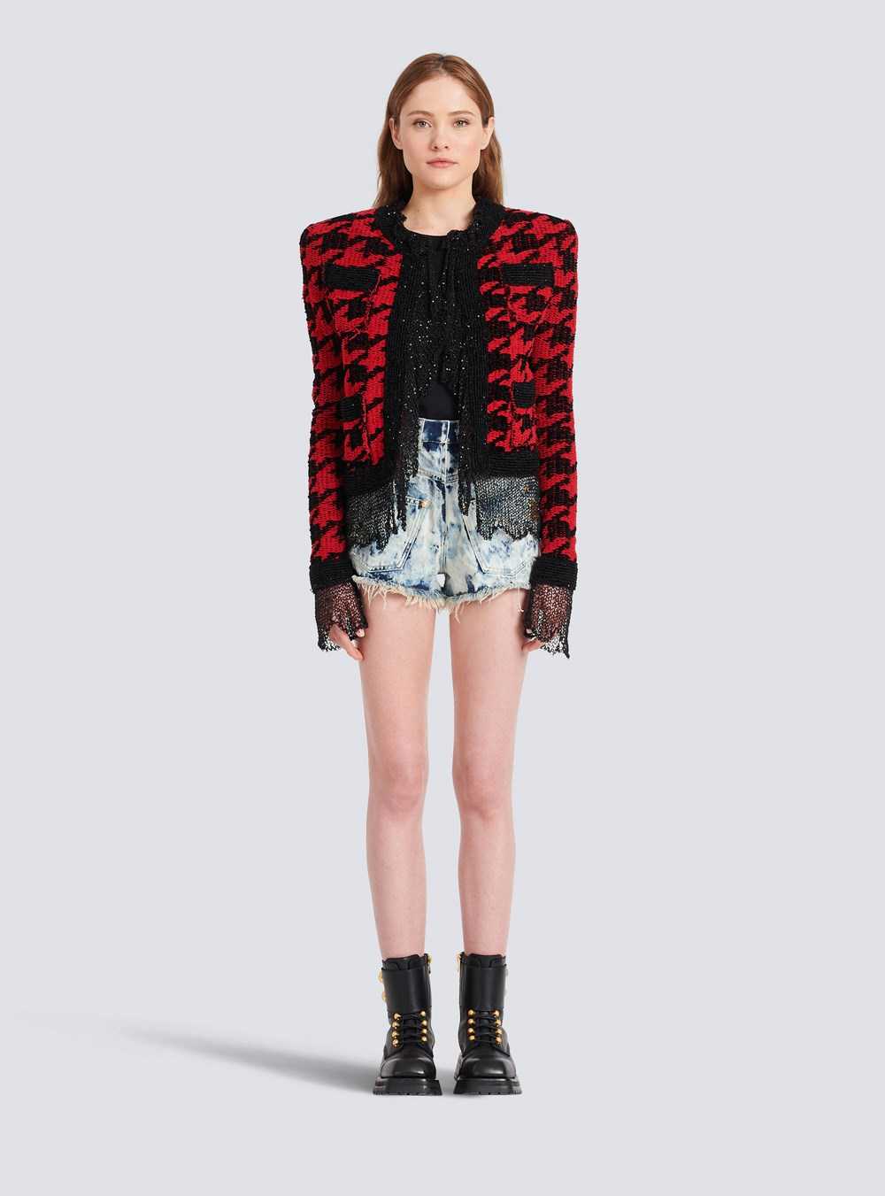 Balmain Knit Destroyed Jacket Red | WIFJHSX-97