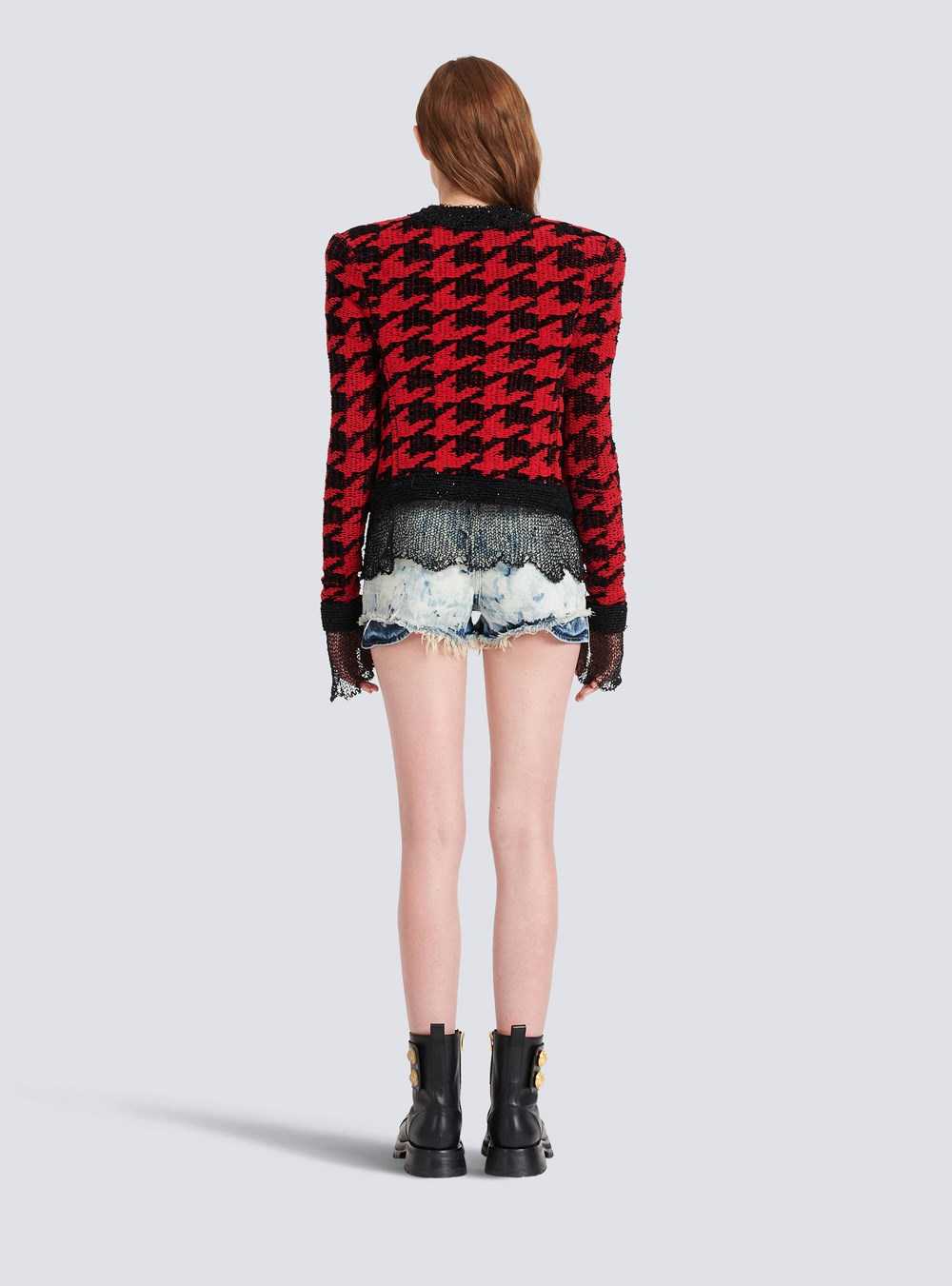 Balmain Knit Destroyed Jacket Red | WIFJHSX-97