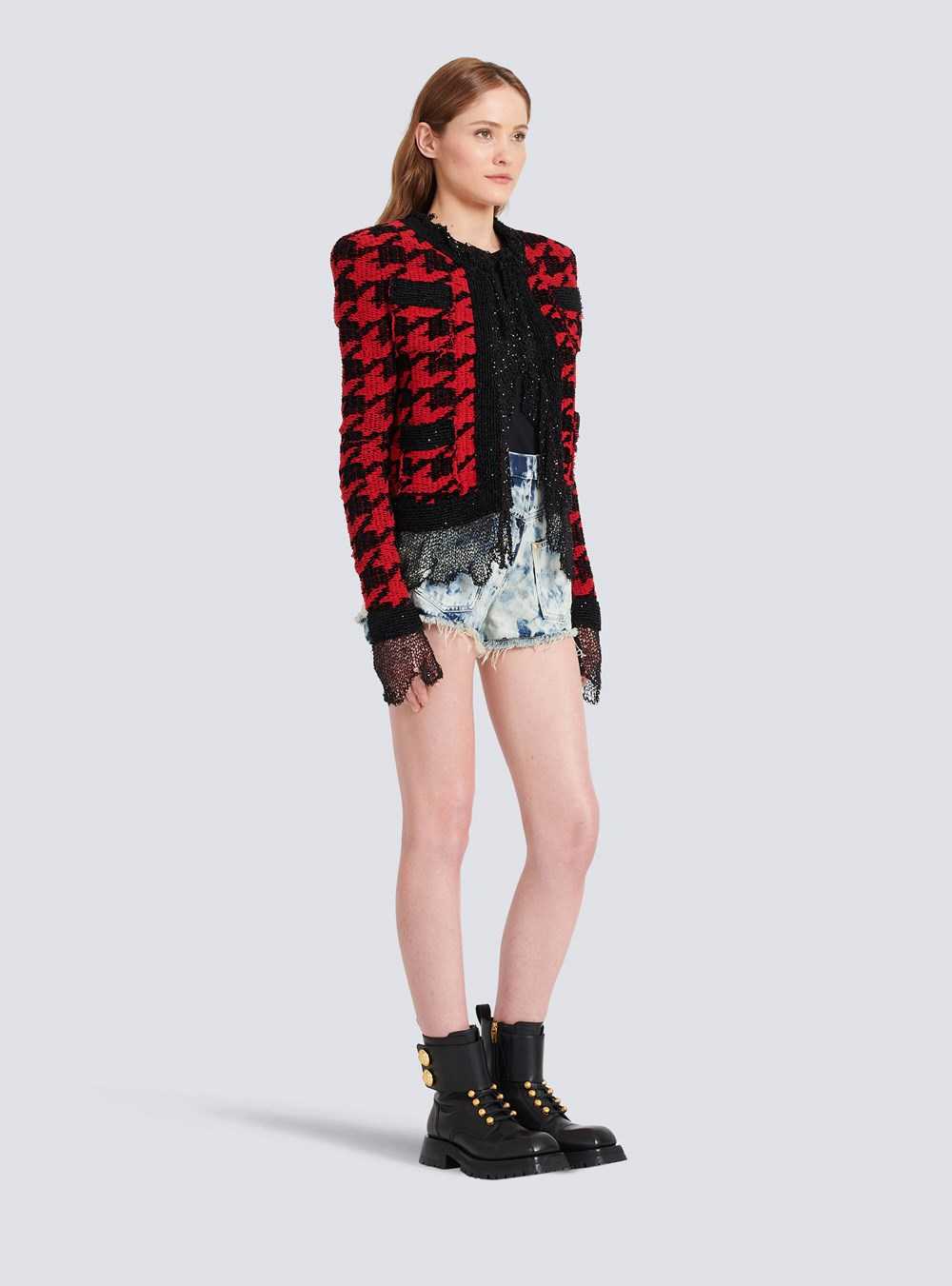 Balmain Knit Destroyed Jacket Red | WIFJHSX-97