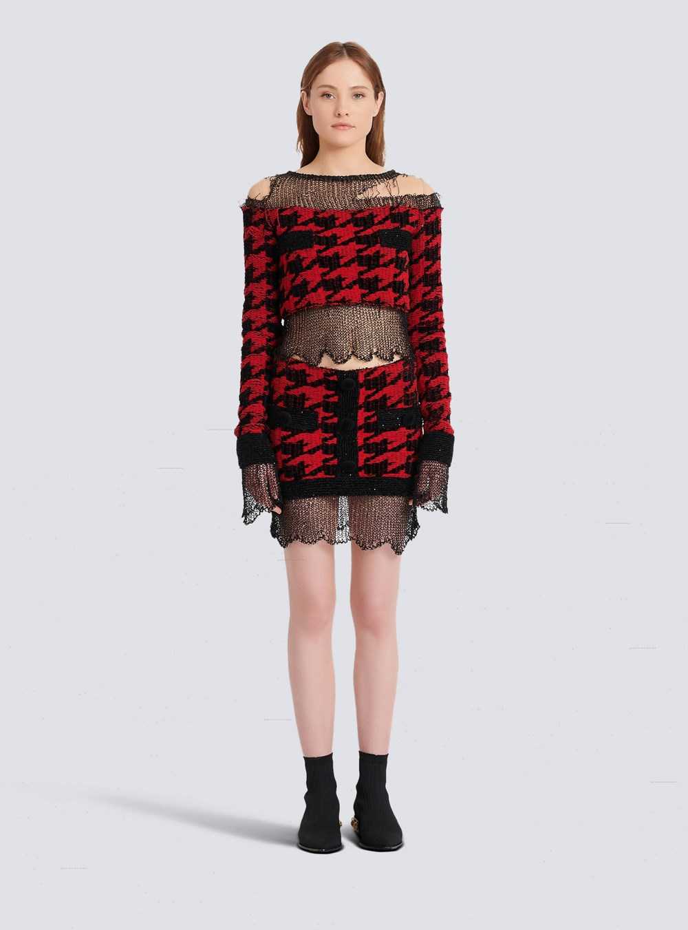 Balmain Knit Destroyed Skirt Red | KOEGSVX-34