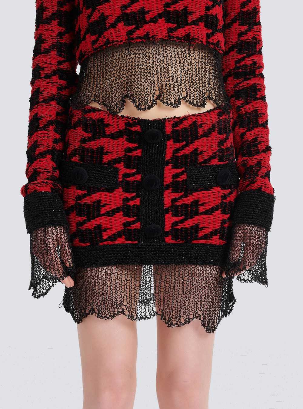 Balmain Knit Destroyed Skirt Red | KOEGSVX-34