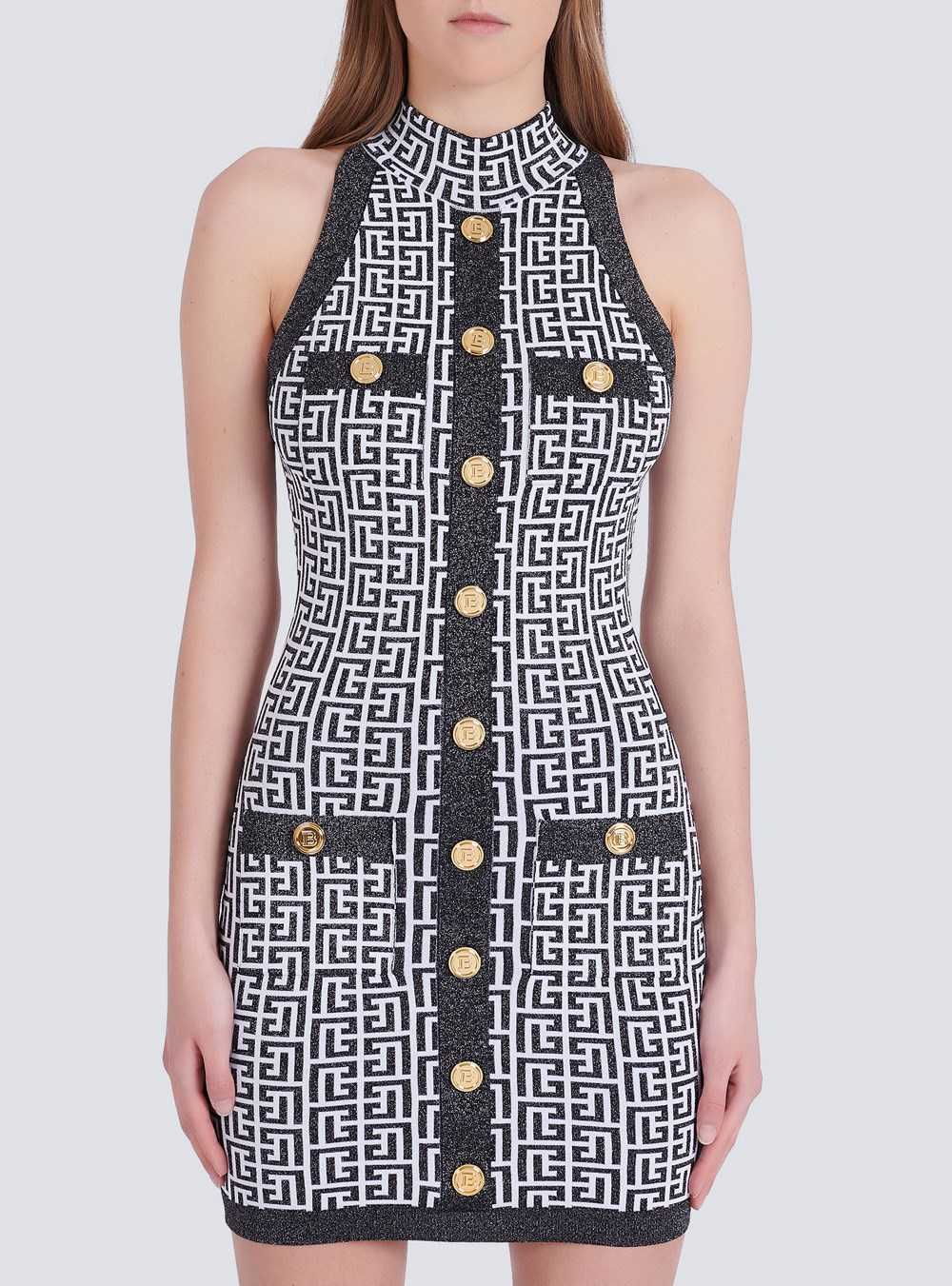 Balmain Knit Dress With Gold-tone Buttons Black | BOSJXYR-76