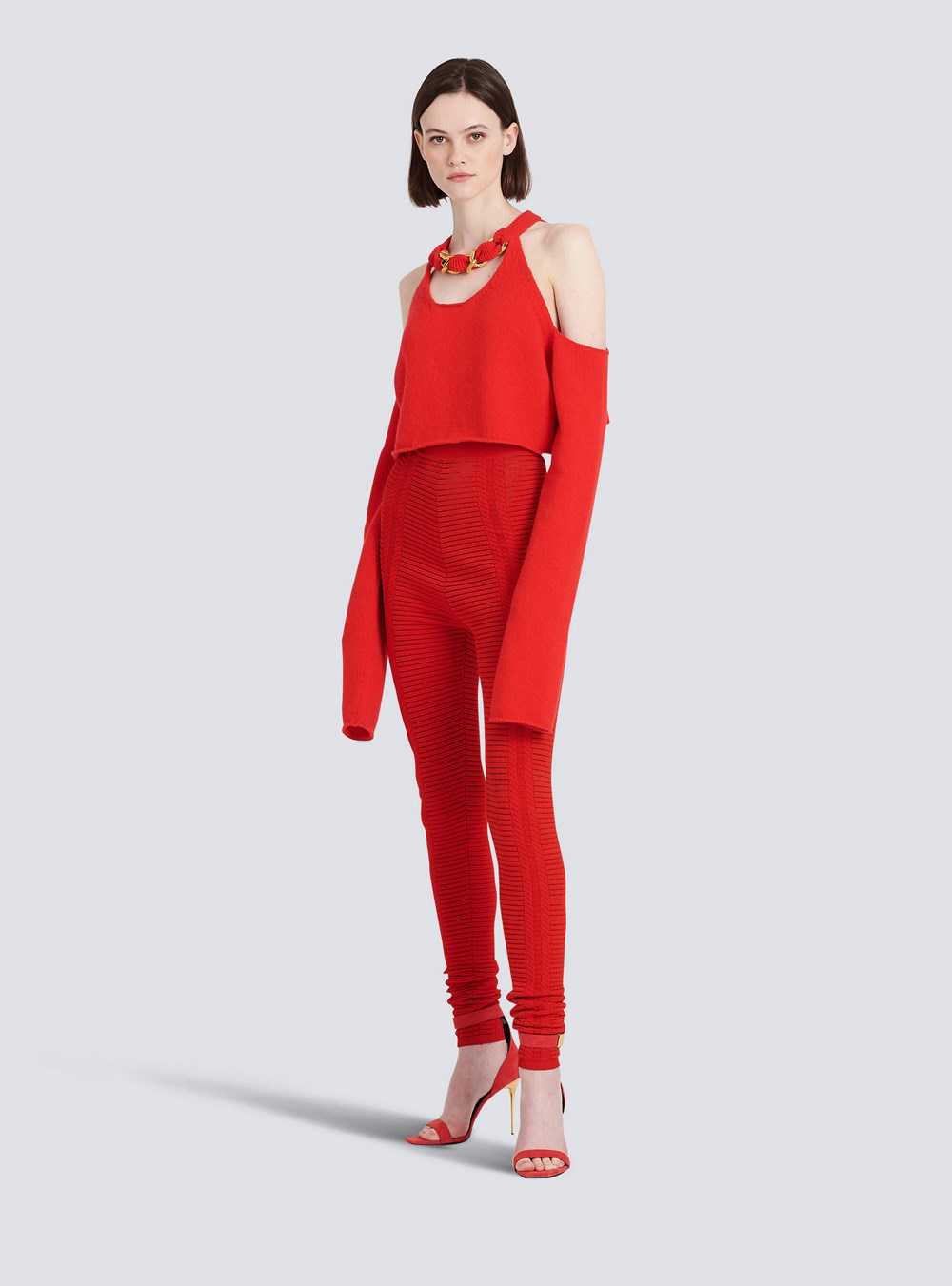 Balmain Knit Leggings Red | SQYHKDV-19