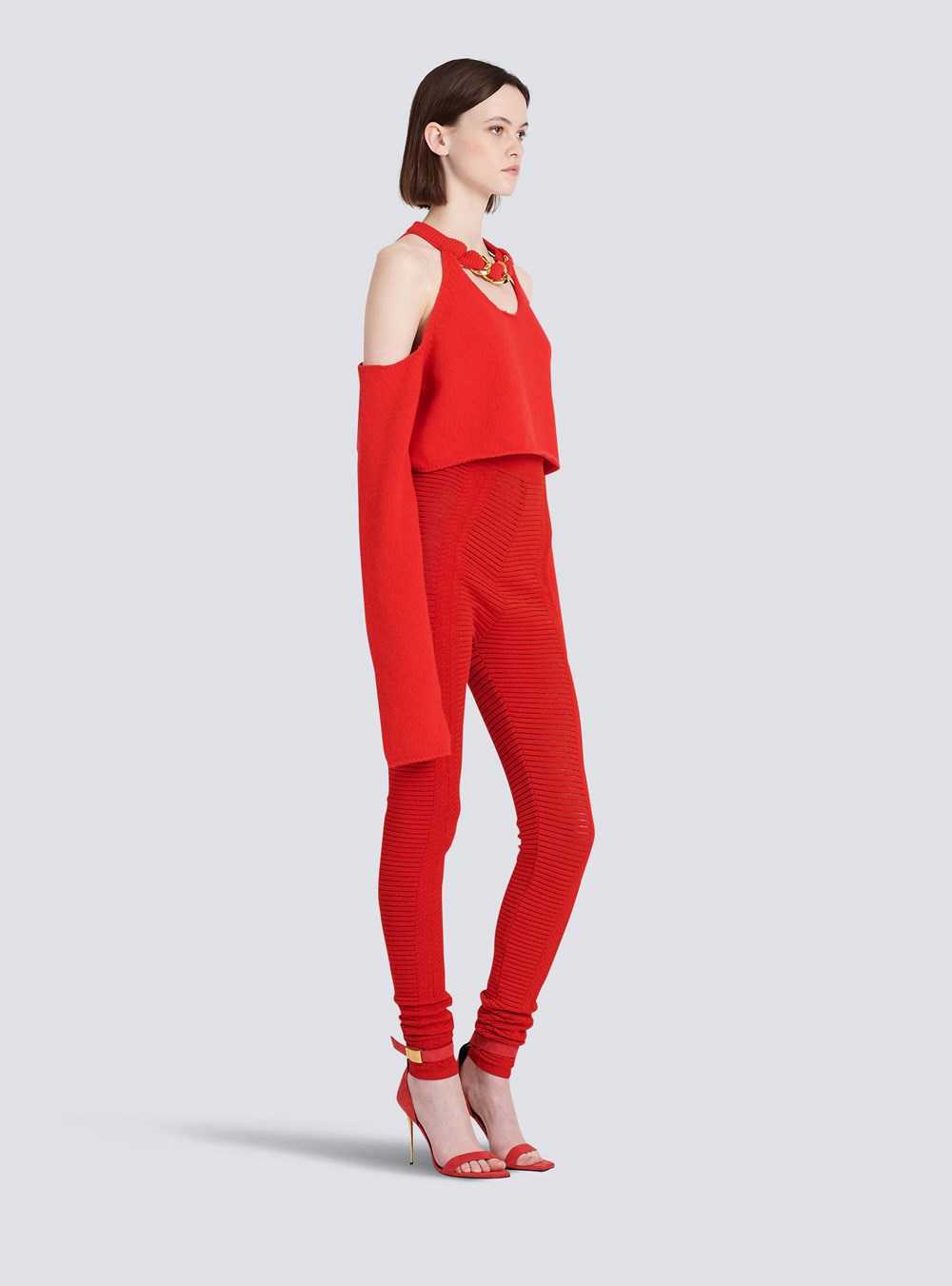 Balmain Knit Leggings Red | SQYHKDV-19