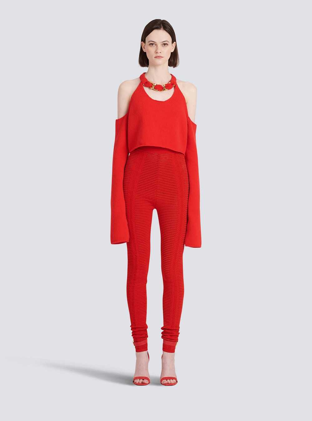 Balmain Knit Leggings Red | SQYHKDV-19