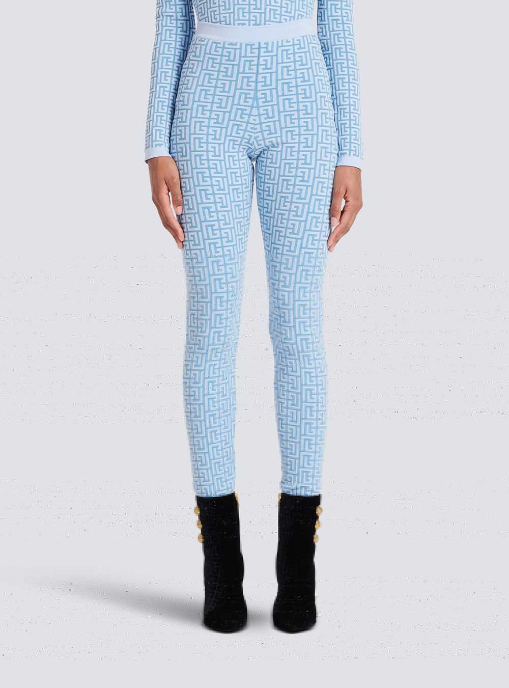 Balmain Knit Leggings With Balmain Monogram Blue | UOPEGIS-91