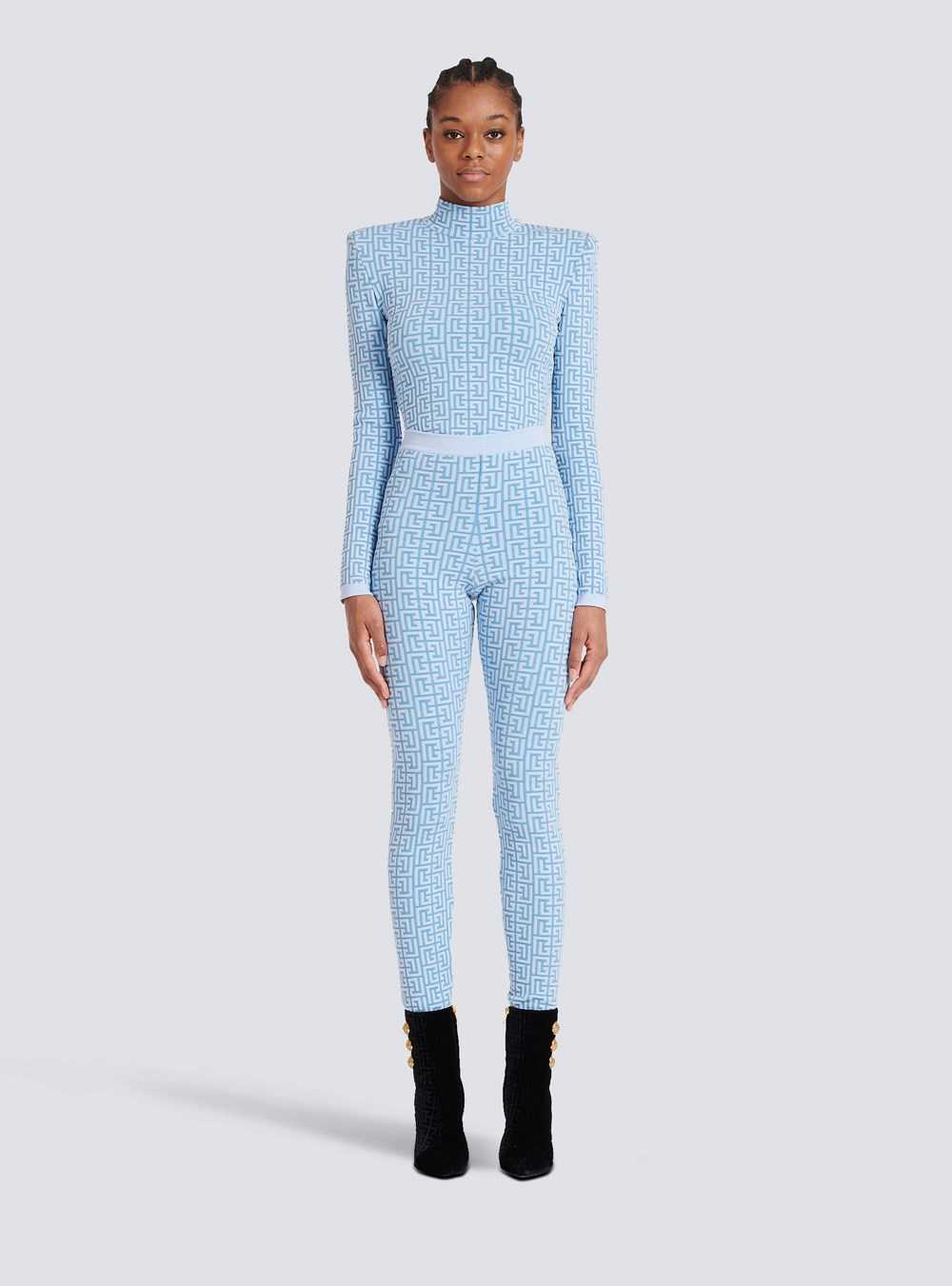 Balmain Knit Leggings With Balmain Monogram Blue | UOPEGIS-91