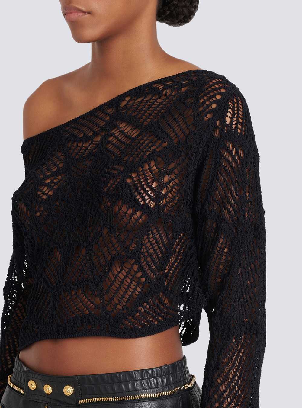 Balmain Knit Off-the-shoulder Crop Top Black | FGLUVTH-16