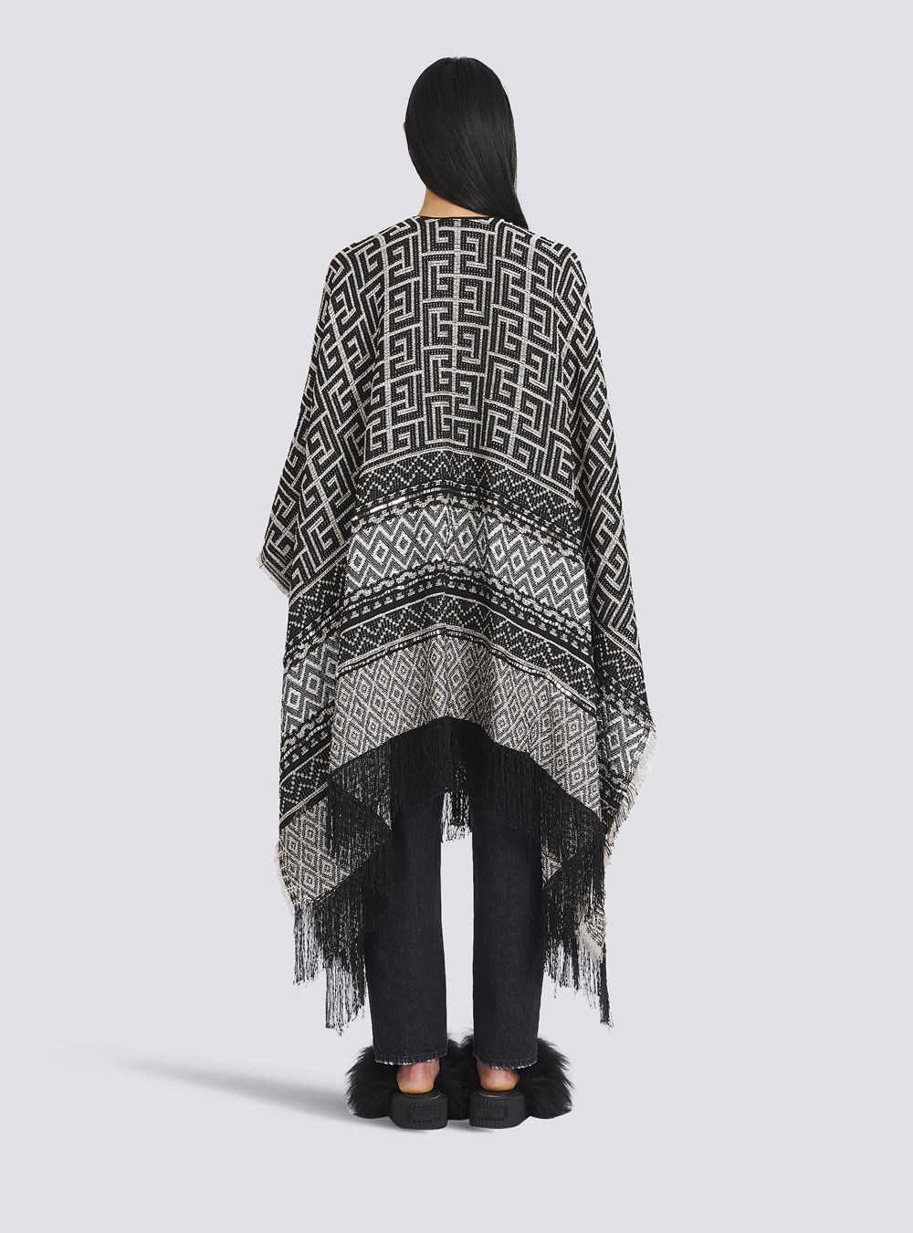 Balmain Knit Poncho With Balmain Monogram Print Black | EMLRUJW-68