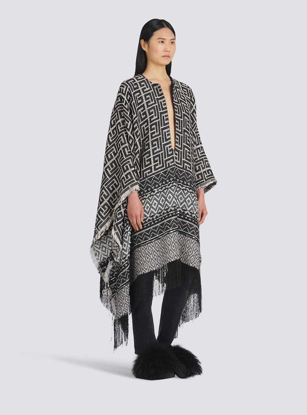 Balmain Knit Poncho With Balmain Monogram Print Black | EMLRUJW-68