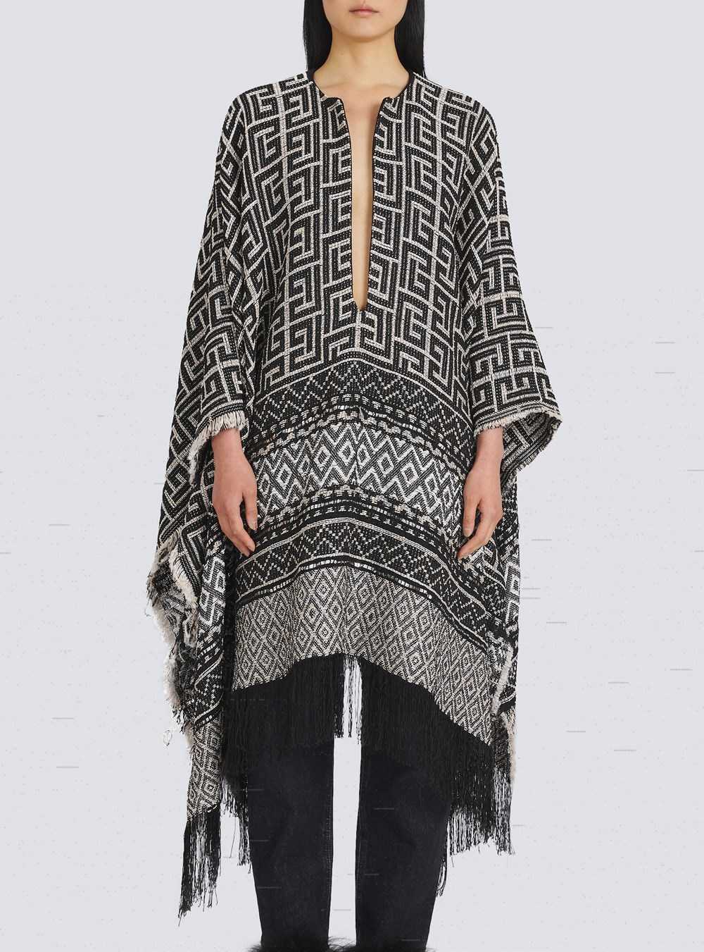 Balmain Knit Poncho With Balmain Monogram Print Black | EMLRUJW-68