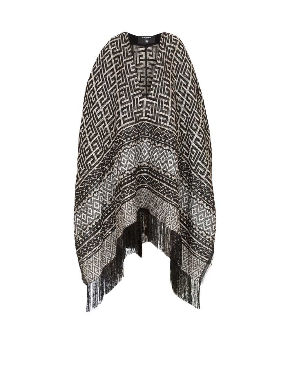 Balmain Knit Poncho With Balmain Monogram Print Black | EMLRUJW-68