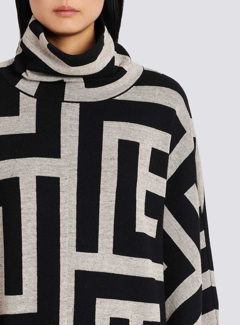 Balmain Knit Poncho With Maxi Balmain Monogram Print Black | AVWGFKS-63