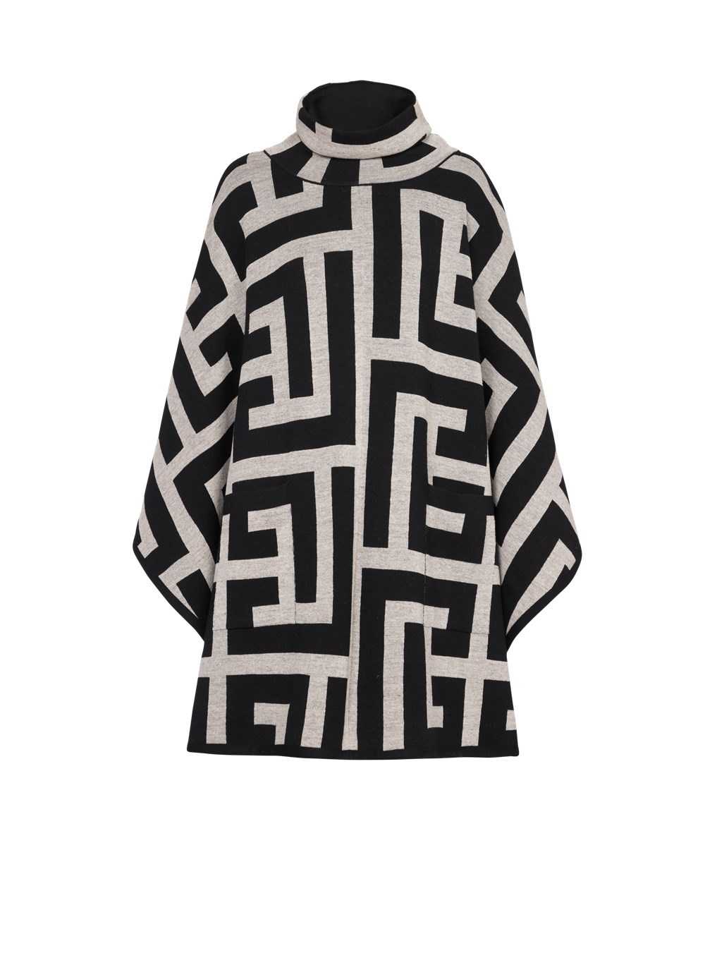 Balmain Knit Poncho With Maxi Balmain Monogram Print Black | AVWGFKS-63