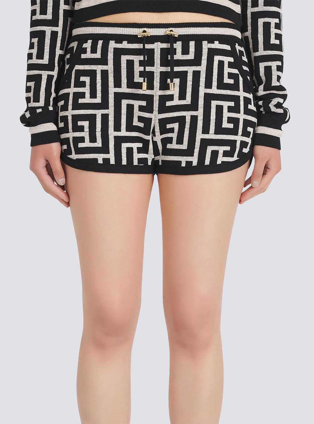 Balmain Knit Shorts With Balmain Monogram Black | TOLDUIP-98