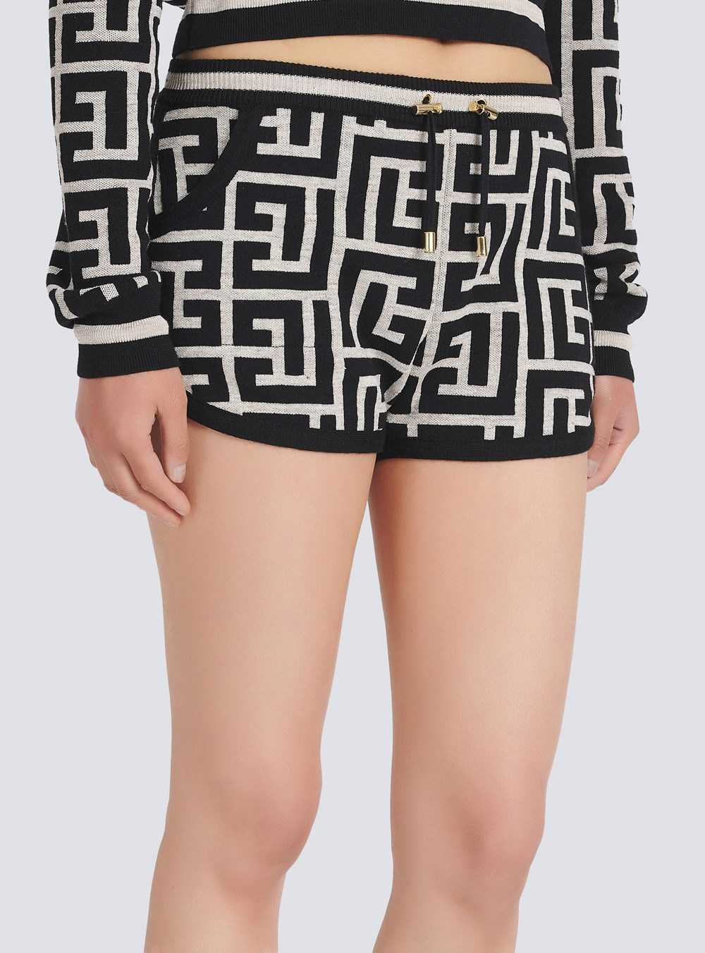 Balmain Knit Shorts With Balmain Monogram Black | TOLDUIP-98