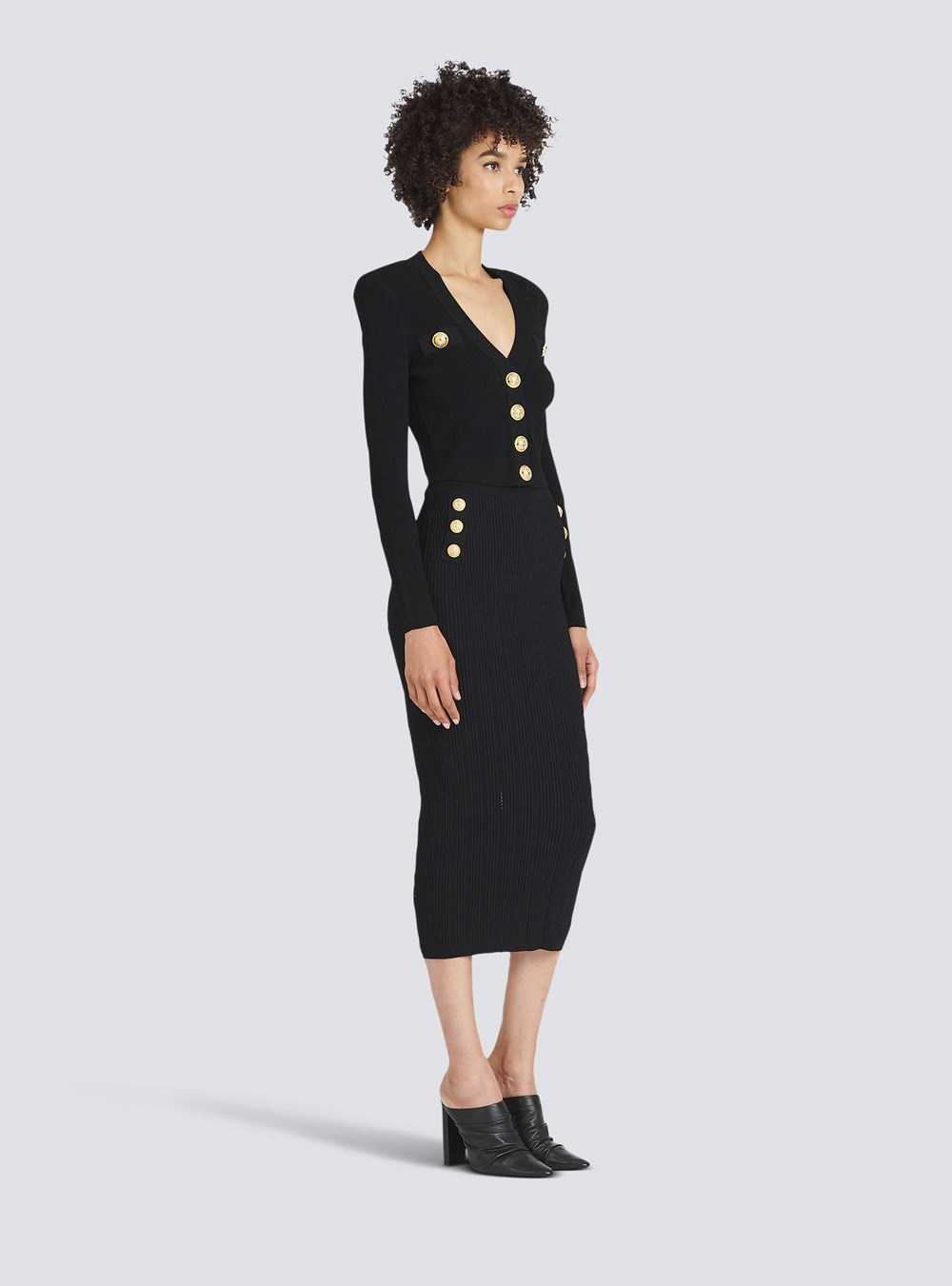 Balmain Knit Skirt With Double-buttoned Fastening Black | SDAPBYC-27