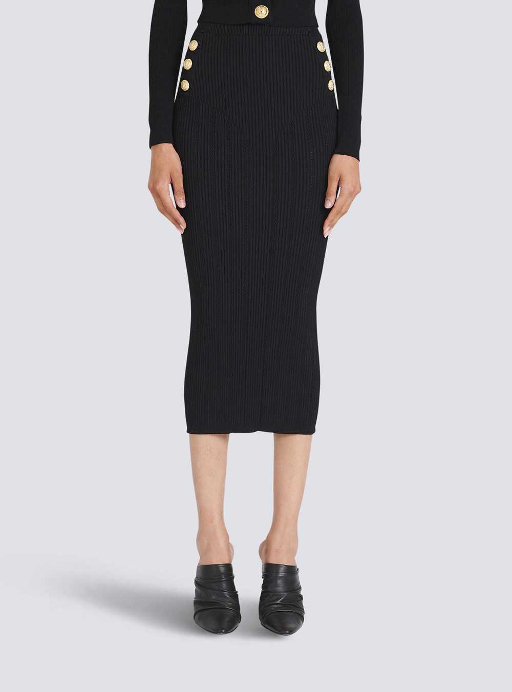 Balmain Knit Skirt With Double-buttoned Fastening Black | SDAPBYC-27