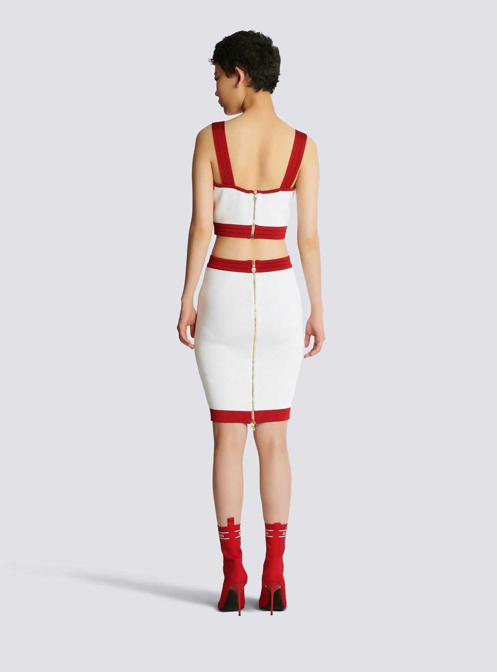 Balmain Knit Skirt With Gold-tone Buttons Red | HYPEGTQ-43