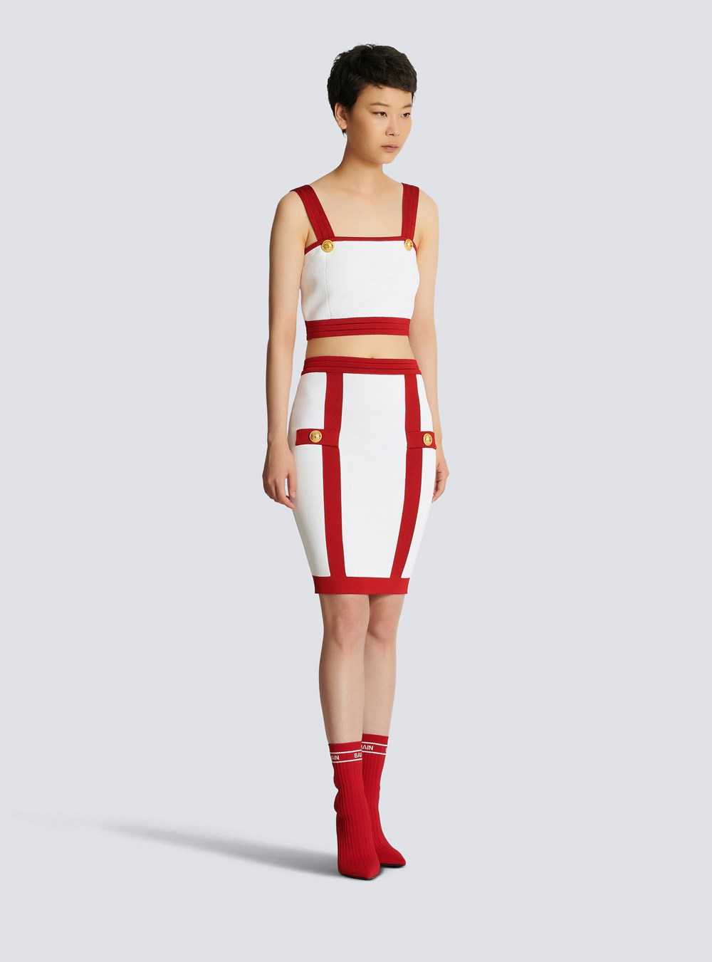 Balmain Knit Skirt With Gold-tone Buttons Red | HYPEGTQ-43