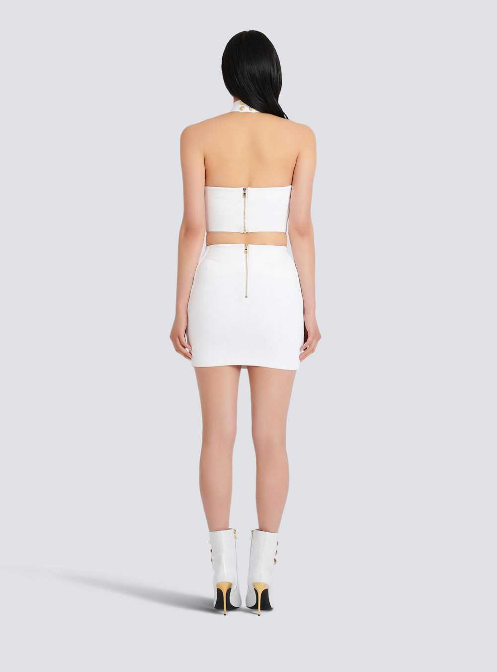 Balmain Knit Sports Bandage Crop Top White | WQZTVRA-62